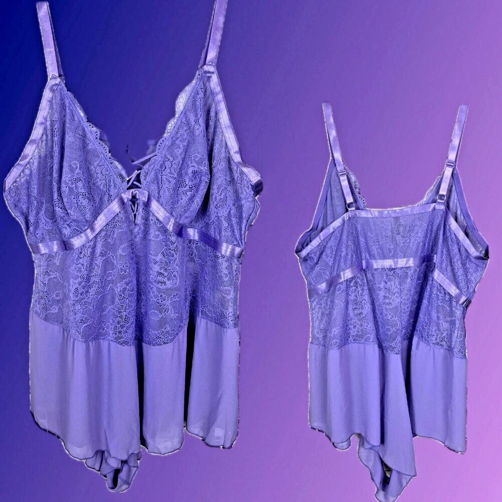 Torrid +4 Purple Lace Sheer V- Cage Detail Neck Adjustable Strap Romper Teddy